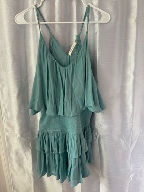 Mustard Seed Teal Tiered Ruffle Boho Romper